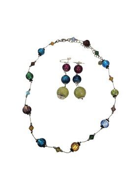 Premier Designs Vintage Tessa Multicolor Glass Beaded 18" Necklace & Earrings